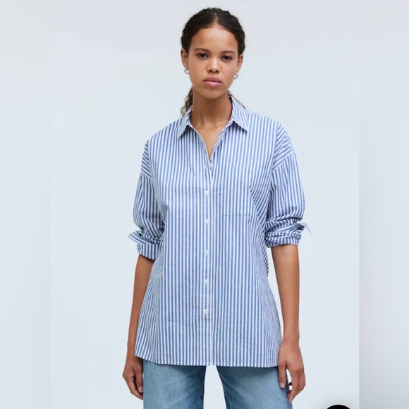 Madewell Tops - Madewell Size L Striped The Signature Poplin Oversized Shirt in pure blue NEW!
